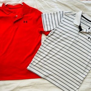 Lot of 2 boys Under Armour polo golf shirts Size XL NWOT red white gray stripe